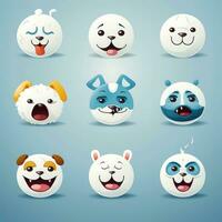 conjunto do animal rostos, face emojis, adesivos, emoticons, desenhos animados engraçado mascote personagens face definir, generativo ai ilustração foto