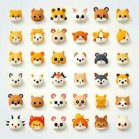 conjunto do animal rostos, face emojis, adesivos, emoticons, desenhos animados engraçado mascote personagens face definir, generativo ai ilustração foto