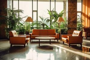 hotel lobby com vintage estilo mobília profissional fotografia ai gerado foto