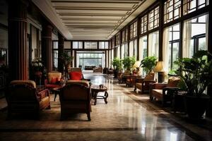 hotel lobby com chinês estilo mobília profissional fotografia ai gerado foto