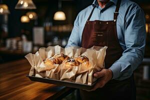 empregados pacote clientes com fresco pastelaria dentro uma à moda comprar.. generativo ai foto