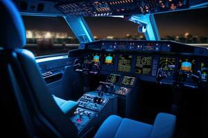 cockpit do moderno Civil avião. avião cabine. generativo ai foto