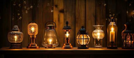 vintage lâmpadas fornecendo ambiente iluminação dentro uma acolhedor casa configuração foto