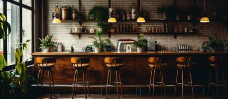 cafeteria com uma retro estilo interior e decoração foto