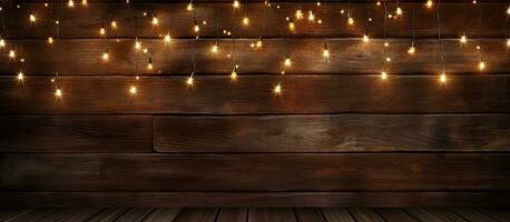 festivo luzes em de madeira pano de fundo foto