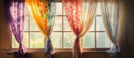janela decoração usando cortinas e interior têxteis foto