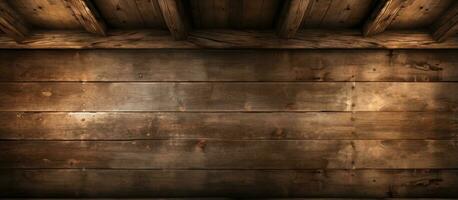 madeira fundo com feixes em a envelhecido de madeira teto foto