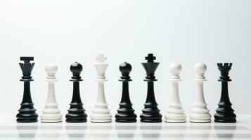 xadrez jogos usar estratégias para regras a quadro, decisão fazer corresponder, xadrez peça isolado em branco fundo, ai gerado foto
