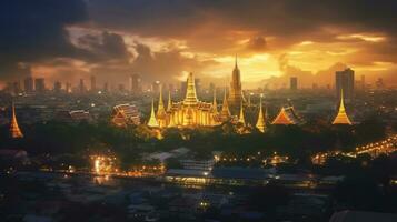 grande Palácio e wat phra keaw às pôr do sol Bangkok, tailândia. lindo marco. têmpora do a esmeralda Buda. gerar ai foto