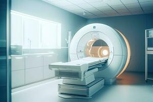 ct Varredura, médico ct ou mri Varredura com uma paciente dentro a moderno hospital laboratório. generativo ai foto