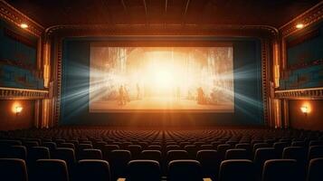 cinema conceito, esvaziar cinema tela com público. generativo ai foto
