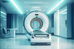 ct Varredura, médico ct ou mri Varredura com uma paciente dentro a moderno hospital laboratório. generativo ai foto