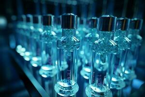 vacinas armazenado dentro refrigerado vidro garrafas, salvaguardando público saúde ai gerado foto