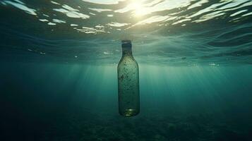 plástico água garrafa poluição dentro oceano. de Meio Ambiente proteção conceito. generativo ai foto