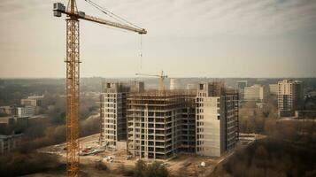 a guindaste torre dentro construção site, ai generativo foto