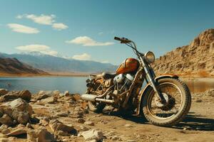 cênico panorama apresentando uma solitário moto ai gerado foto