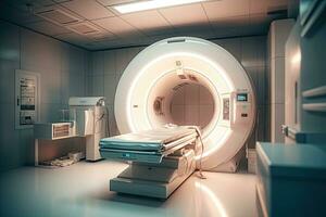 ct Varredura, médico ct ou mri Varredura com uma paciente dentro a moderno hospital laboratório. generativo ai foto