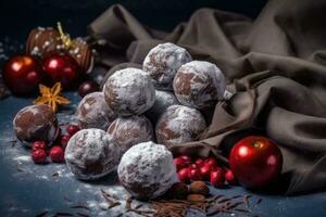 mesa preenchidas com chocolate rosquinhas coberto com em pó açúcar foto