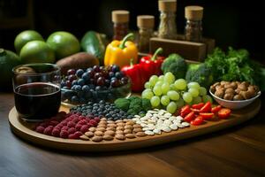 nutricionismo dentro açao fresco legumes e frutas ao lado uma dieta plano relatório ai gerado foto