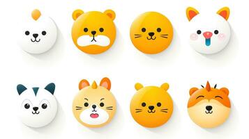 conjunto do desenho animado rostos expressões, face emojis, adesivos, emoticons, desenho animado engraçado mascote personagens face definir, generativo ai ilustração foto