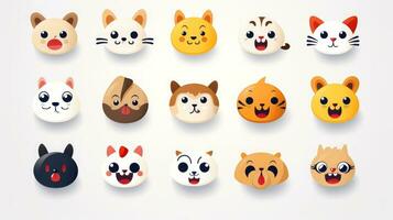 conjunto do desenho animado rostos expressões, face emojis, adesivos, emoticons, desenho animado engraçado mascote personagens face definir, generativo ai ilustração foto