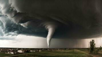 destrutivo tornado funil, natural cataclismo desastre. ai gerado. foto