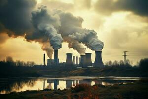fumaça ondas a partir de a fábrica, uma visual do industrial emissões ai gerado foto