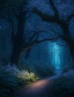 fada conto floresta às noite com árvores ilustração foto