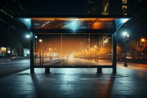 modelo bandeira, noite ônibus estação, esvaziar luz caixa brincar ai gerado foto