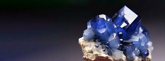 benitoita azul é raro precioso natural geológico pedra em gradiente fundo dentro baixo chave, isolar. ai gerado. foto