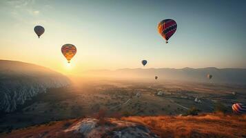 colorida quente ar balões vôo sobre montanha às ponto intânon, tailândia, generativo ai foto