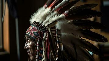nativo americano indiano chefe cocar - indiano chefe mascote, indiano tribal cocar, indiano cocar, generativo ai foto