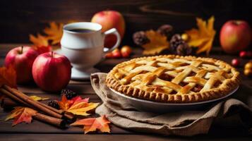 outono fundo com maçã torta foto