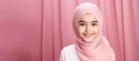 pequeno malaio menina vestindo hijab com cópia de espaço. ai gerado foto