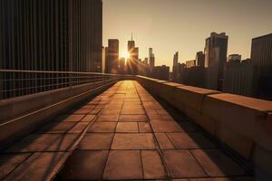 uma majestoso cidade Horizonte durante a dourado hora. ai generativo foto