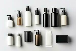 Cosmético beleza produtos containers em branco fundo. generativo ai foto