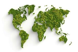 mundo mapa verde Relva superfície isolado em uma branco fundo. generativo ai foto