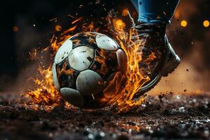 fechar-se futebol objetivo momento, jogadoras pé greves ai gerado foto