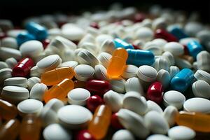 branco remédio comprimidos e antibiótico pílulas, uma farmacia temático visual deleite ai gerado foto