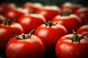 tomates, orgânico vermelho tomates dentro mercado. generativo ai foto