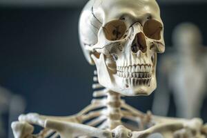 uma morte humano esqueleto modelo. médico Educação em humano esqueleto. generativo ai foto
