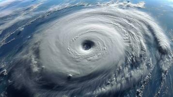 furacão Florença sobre atlântico. super tufão sobre a oceano. a olho do a furacão. a atmosférico ciclone. satélite visualizar. generativo ai foto