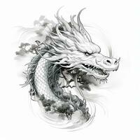 chinês Dragão. China lunar calendário animal. Preto e branco Dragão esboço. moderno estilo linear Projeto. foto