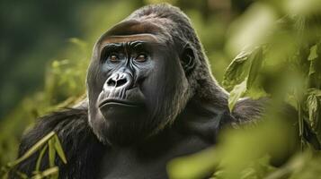 uma costas prateadas montanha gorila dentro uma floresta tropical. generativo ai foto