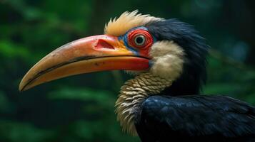 nodoso calau, rhyticeros cassidix, a partir de sulawesi, Indonésia. lindo selva calau dentro a animais selvagens. generativo ai foto