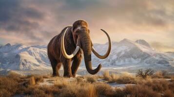 uma mamute dentro a Nevado panorama. elefante mamute. generativo ai foto