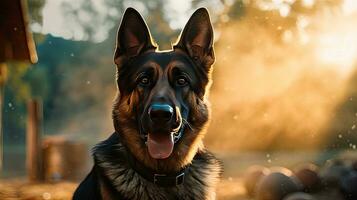 uma serviço cachorro do a alemão pastor procriar dentro uma polícia uniforme. polícia cachorro. farejador cachorro. generativo ai foto