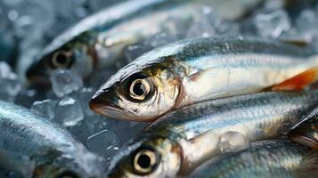 sardinha peixe em gelo dentro a mercado. sardinha peixe. generativo ai foto