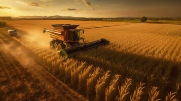 agricultura, combinar colheitadeira dentro milho campo. generativo ai foto