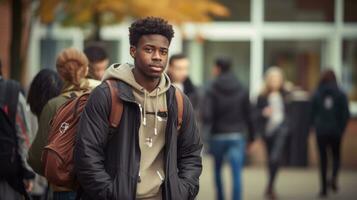 uma Preto jovem masculino refugiado tem chegado dentro uma Novo país, recebe Socorro e conhecimento dentro uma Treinamento Centro. adaptação para uma Novo lugar, assistência para refugiados. imigrante ai gerado foto